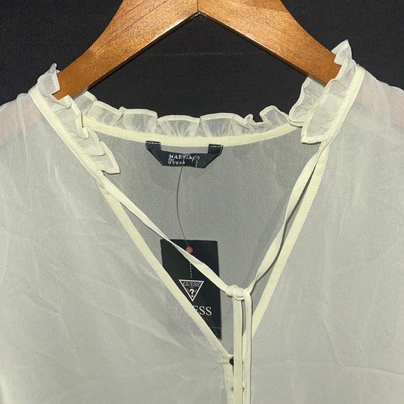 New Guess for Marciano Carolina V Neck Ruffle Top Yellow Button Blouse S - Picture 6 of 11